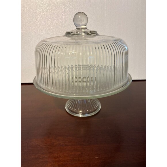 Anchor Hocking Monaco Cake Set Crystal Clear Glass Cake Stand 11”x11.5” vintage - Picture 1 of 6